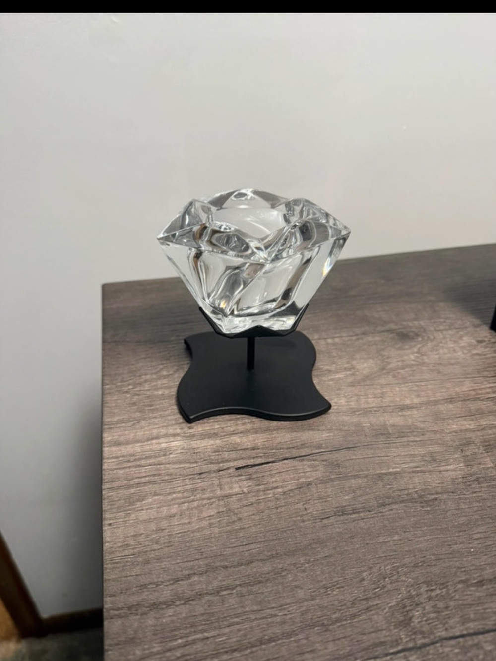 PartyLite Clear Glass Rose Accent with Black Stand